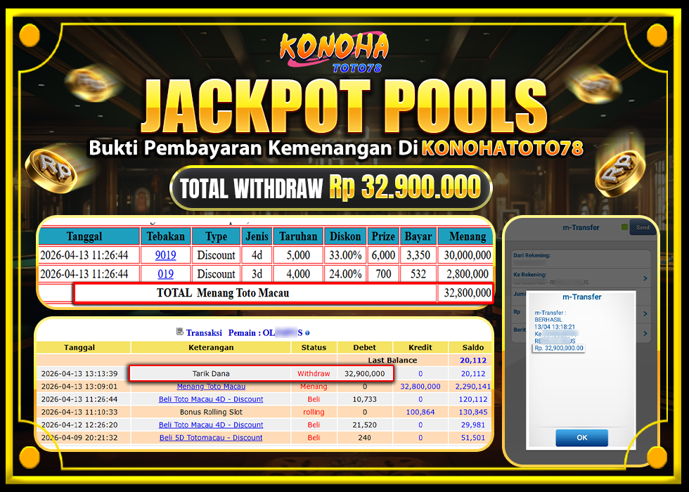 KONOHATOTO78 JACKPOT TOGEL PASARAN TOTOMACAURp.32.900.000,-LUNAS